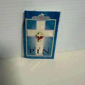 1998 Vintage Autom Religious Cross Lapel Pin White & Red NEW!